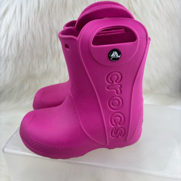 CROCS Vibrant Pink Kids Rain Boots Size C10 - Picture 2 of 9